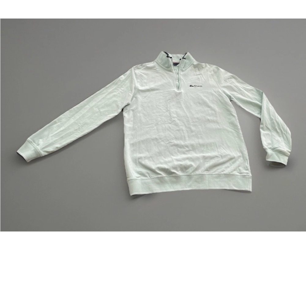 Ben Sherman Interlock Quarter Zip Pullover Light Blue Mint Size M Medium NWOT